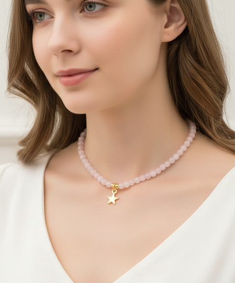 Collana regolabile quarzo rosa con ciondolo stella