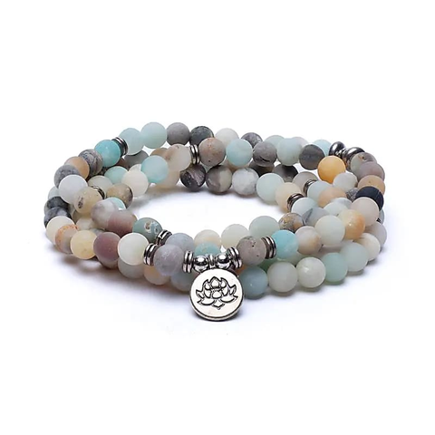 Mala in Amazzonite elastico con Loto