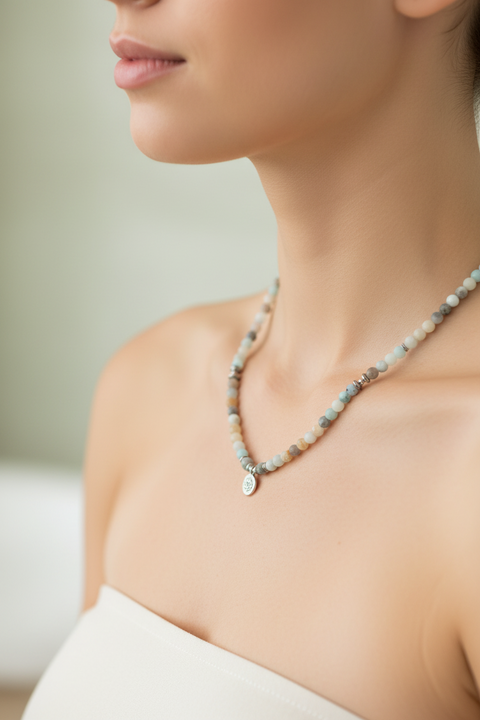 Mala in Amazzonite elastico con Loto