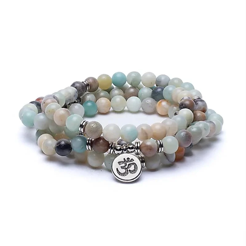 Mala in Amazzonite elastico con Om