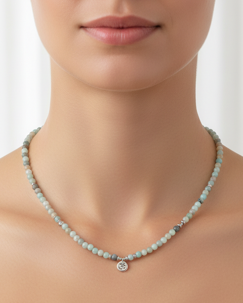 Mala in Amazzonite elastico con Om