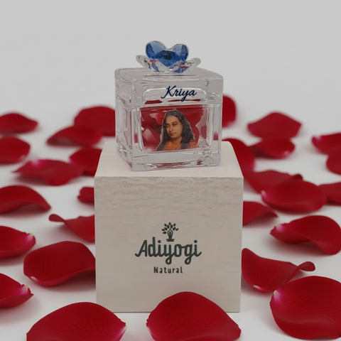 Scatola porta petali Kriya in vetro con fiore di loto