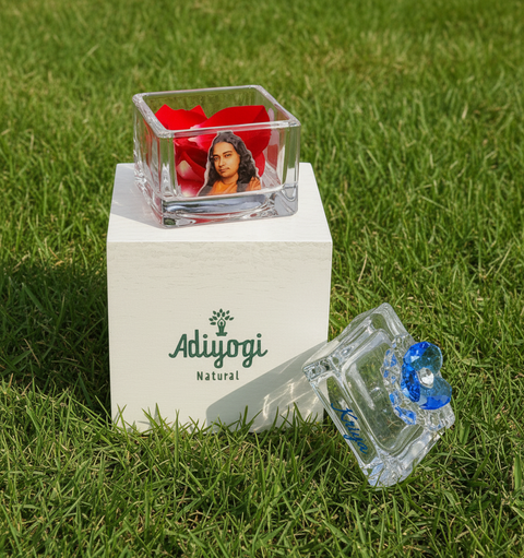 Scatola porta petali Kriya in vetro con fiore di loto